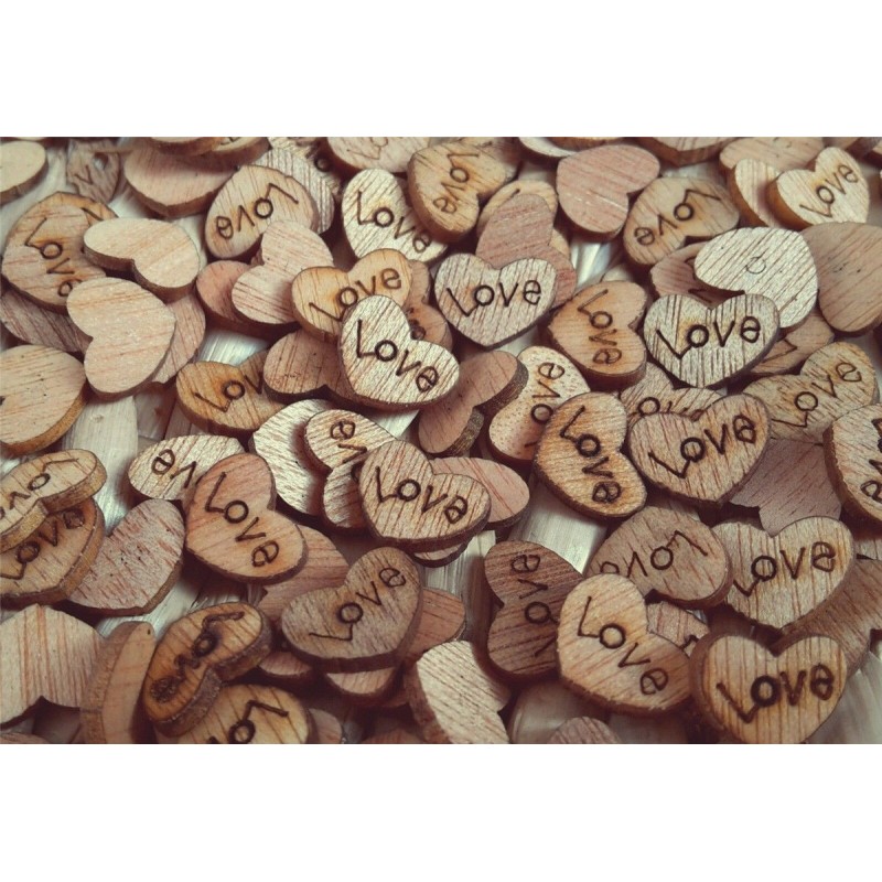 Dřevěná srdíčka LOVE 100ks