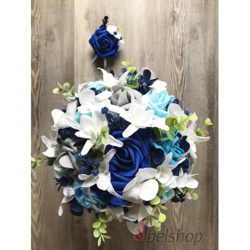 Svatební kytice modro-šedá